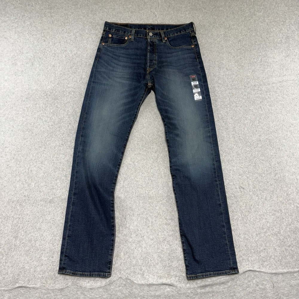 Levis 501 Jeans Mens 33x34 Blue Button Fly Pants Stretch Denim NEW WITH TAGS NWT